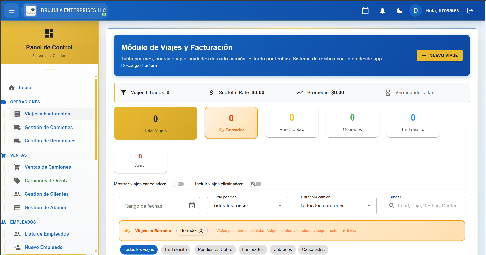 Sistema administrativo de transporte de Brujula Enterprises