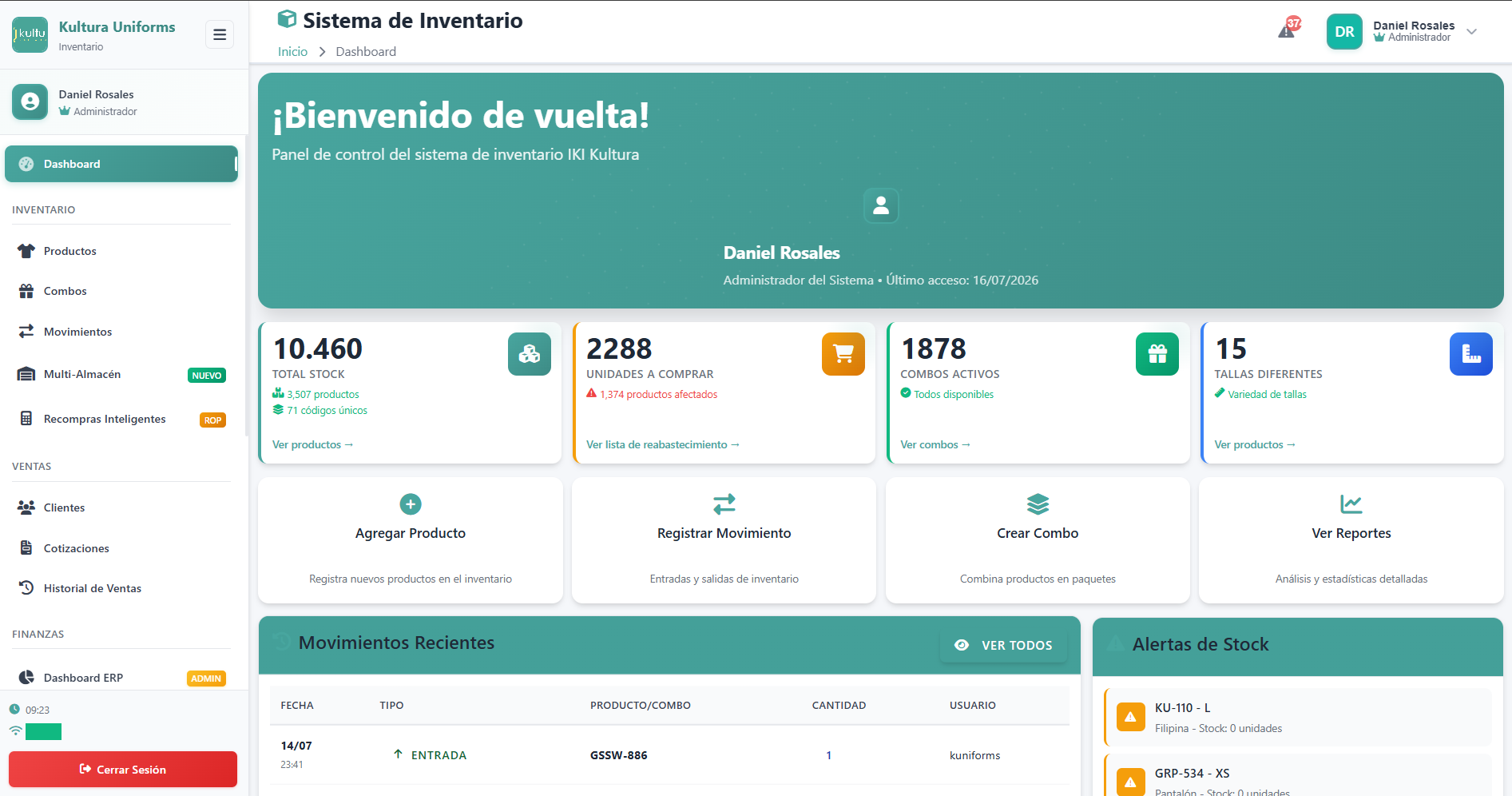 Sistema de inventarios de Kultura Medwear con integración a Mercado Libre